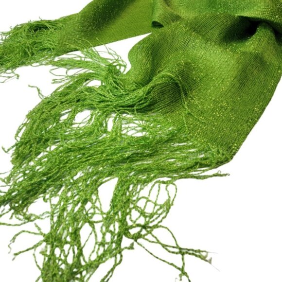 VIBRANT Lime Green Glitter Embellish Long Rectangular Scarf Tassel Shawl - Picture 7 of 16